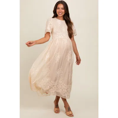Pinkblush Embroidered Smocked Midi Dress In Neutral