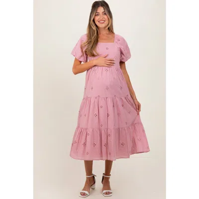Pinkblush Eyelet Square Neck Midi Dress