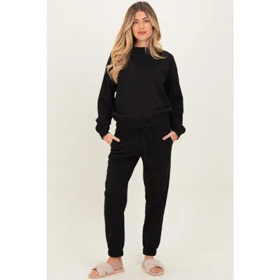 Pinkblush Fleece Long Sleeve Pullover & Jogger Set In Black