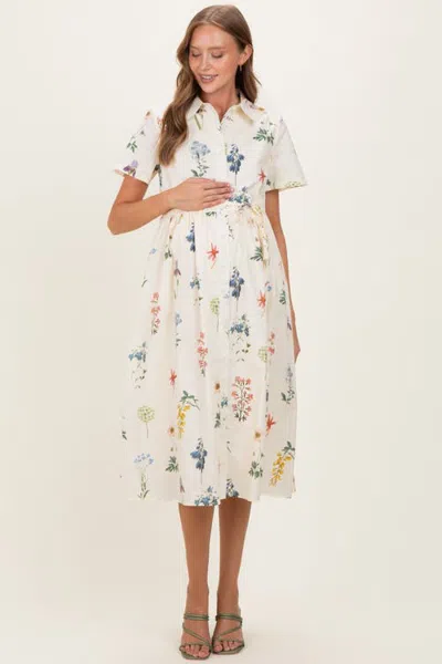 Pinkblush Floral Button Down Midi Dress In Ivory