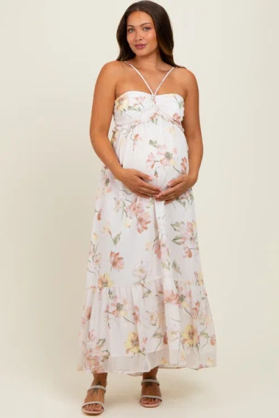 Pinkblush Floral Chiffon Halter Maxi Dress In White