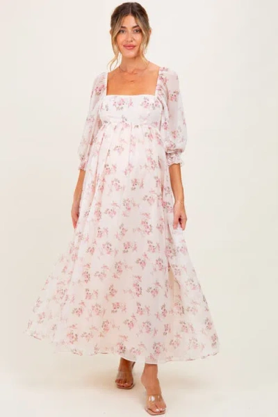 Pinkblush Floral Chiffon Long Sleeve Maxi Dress In Purple