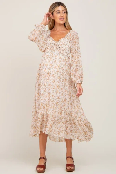 Pinkblush Floral Chiffon Ruffle Maxi Dress In Neutral