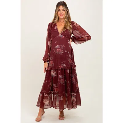 Pinkblush Floral Chiffon V-neck Long Sleeve Maxi Dress In Multi