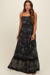 Pinkblush Floral Contrast Trim Maxi Dress In Black