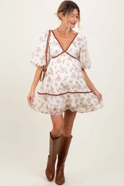 Pinkblush Floral Deep V-neck Back Cutout Dress In White