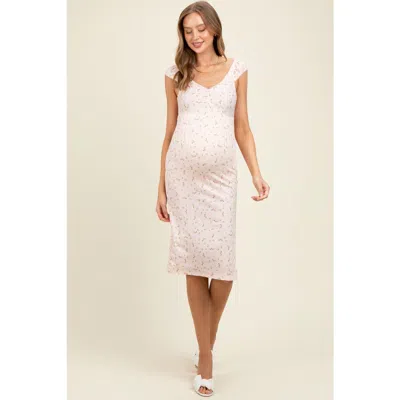 Pinkblush Floral Ditsy Cap Sleeve Side Slit Midi Dress In White