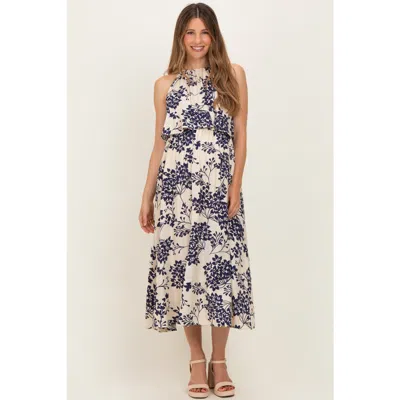 Pinkblush Floral Flounce Halter Midi Dress In Blue