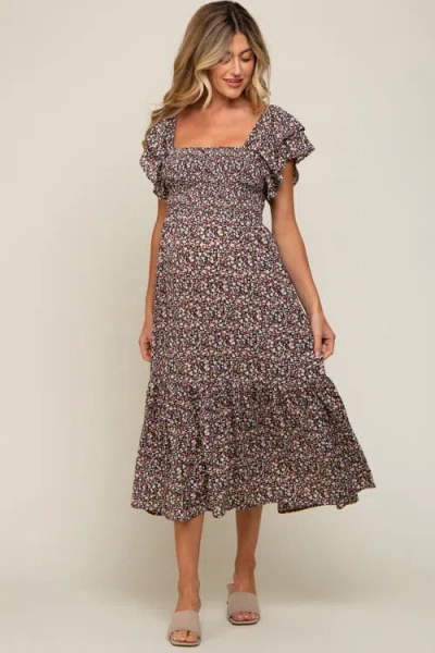 Pinkblush Floral Flutter Midi Dress In Black