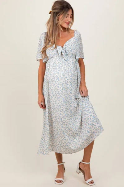 Pinkblush Floral Front Tie Midi Dress In White