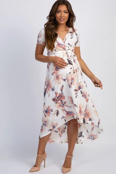 Pinkblush Floral Hi-low Maternity Wrap Dress In Multi