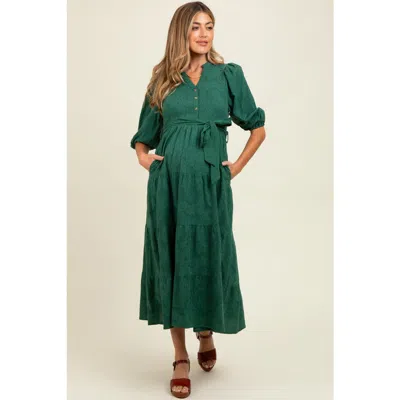 Pinkblush Floral Jacquard Button Front Tiered Dress In Green