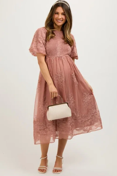 Pinkblush Floral Lace Smocked Midi Dress