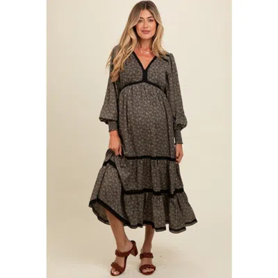 Pinkblush Floral Lace Trim Bubble Sleeve Maxi Dress In Black