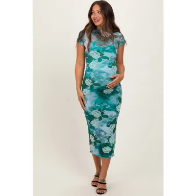 Pinkblush Floral Mesh Overlay Fitted Maxi Dress In Multi