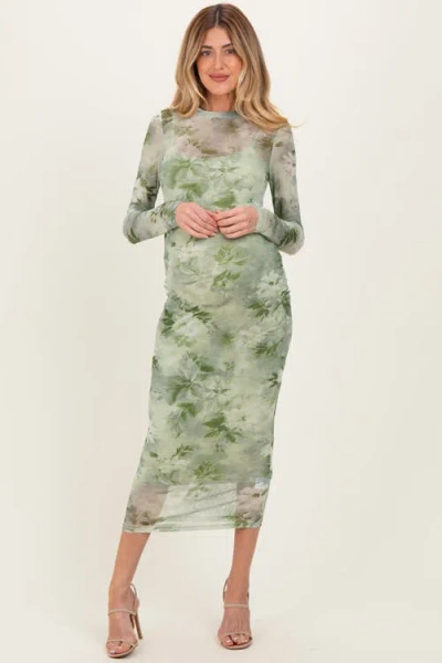 Pinkblush Floral Mesh Overlay Maxi Dress In Green