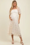 Pinkblush Floral Mesh Overlay Tie Back Midi Dress In Neutral