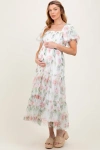 Pinkblush Floral Mesh Smocked Midi Dress In White