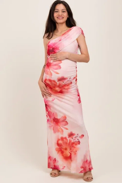 Pinkblush Floral One Shoulder Ruched Maxi Dress