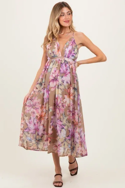 Pinkblush Floral Open Back Midi Dress In Multi