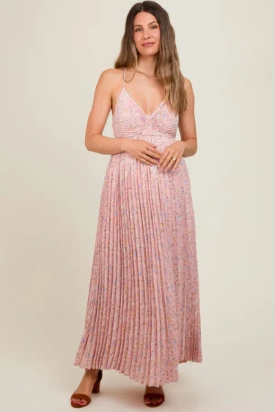 Pinkblush Floral Pleated Back Cutout Maxi Dress