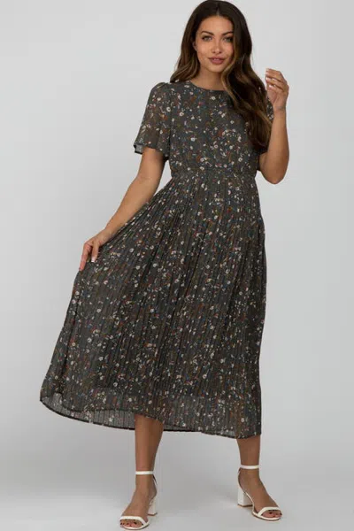 Pinkblush Floral Pleated Chiffon Midi Dress In Black