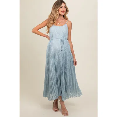 Pinkblush Floral Pleated Maxi Dress In Blue