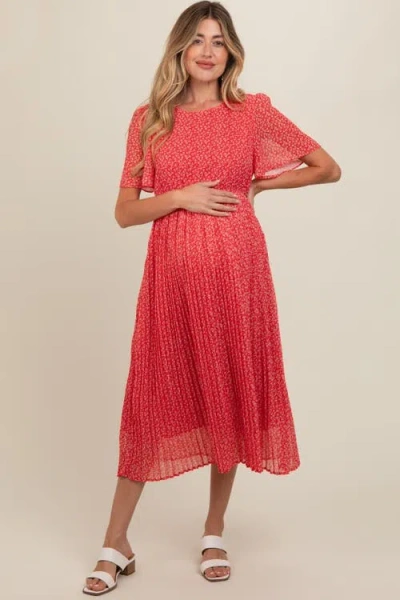 Pinkblush Floral Pleated Midi Dress In Red