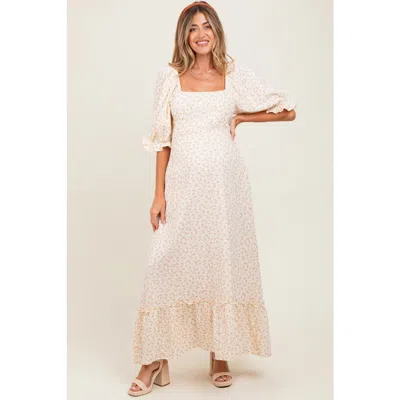 Pinkblush Floral Print Square Neckline Maxi Dress In Multi