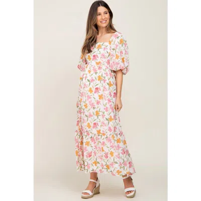 Pinkblush Floral Puff Sleeve Maxi Dress In Multi