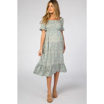 Pinkblush Floral Ruffle Midi Dress In Gray