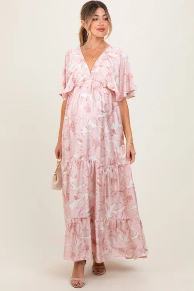 Pinkblush Floral Short Sleep Deep V-neck Tiered Maxi Dress