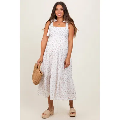 Pinkblush Floral Shoulder Tie Midi Dress In White