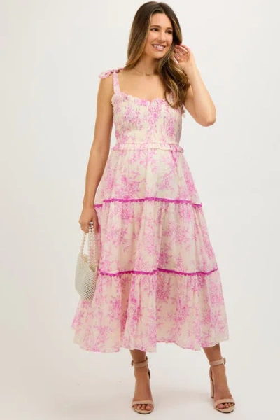 Pinkblush Floral Sleeveless Ruffle Tiered Midi Dress In Pink