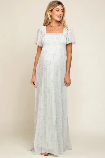 Pinkblush Floral Smocked Chiffon Maxi Dress In White
