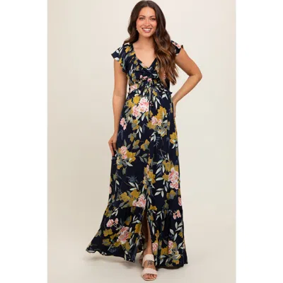 Pinkblush Floral Smocked Cinched Top Maxi Dress In Multi
