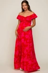 Pinkblush Floral Smocked Cinched Top Maxi Dress In Red