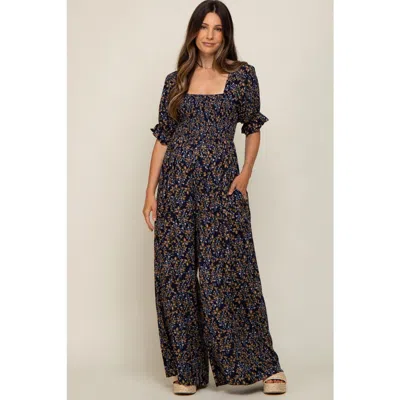 Pinkblush Floral Smocked Jumpsuit In Blue