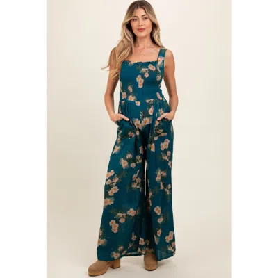 Pinkblush Floral Smocked Jumpsuit In Blue