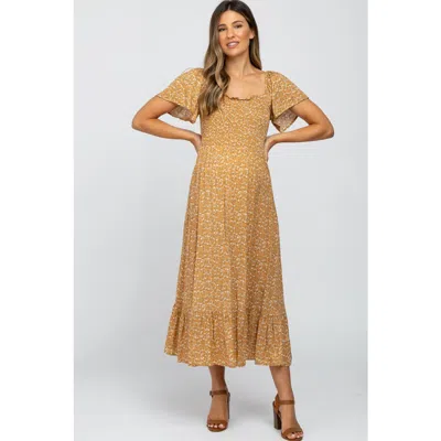 Pinkblush Floral Smocked Maxi Dress In Brown