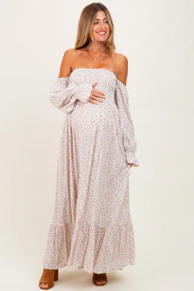 Pinkblush Floral Smocked Off Shoulder Maxi Dress In Multi