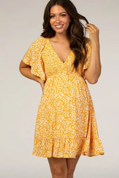 Pinkblush Floral Smocked Ruffle Dress In Yellow