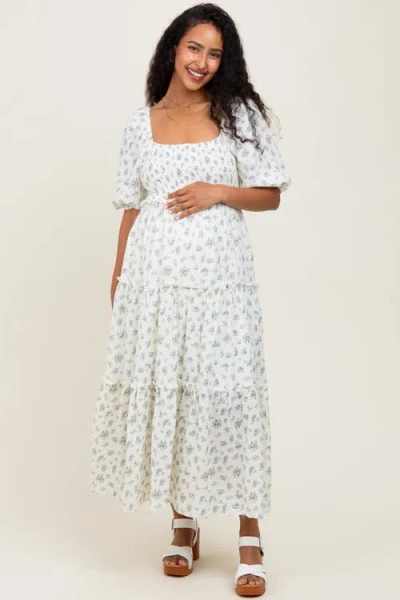 Pinkblush Floral Smocked Ruffle Tiered Maxi Dress In White