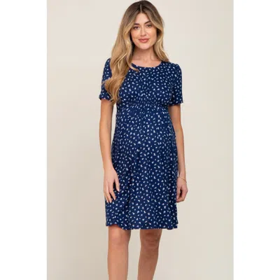 Pinkblush Floral Smocked Short Sleeve Dress In Blue