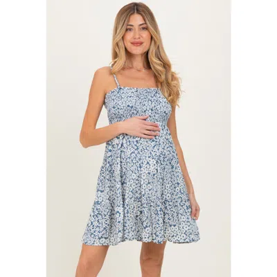 Pinkblush Floral Smocked Sleeveless Mini Dress In Blue