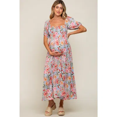 Pinkblush Floral Smocked Square Neck Tiered Maxi Dress In Multi
