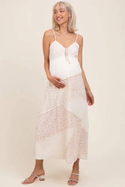 Pinkblush Floral Sweetheart Neck Midi Dress In White