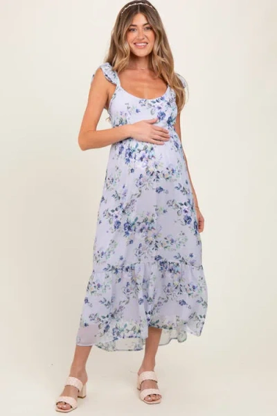 Pinkblush Floral Textured Open Back Tie Maxi Dress In Purple