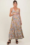 Pinkblush Floral Twist Front Cutout Maxi Dress In Neutral