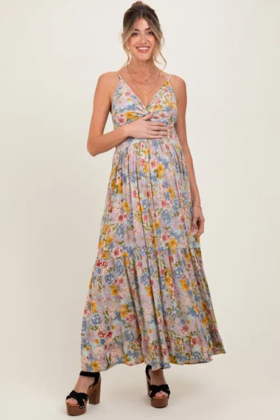 Pinkblush Floral Twist Front Cutout Maxi Dress In Neutral